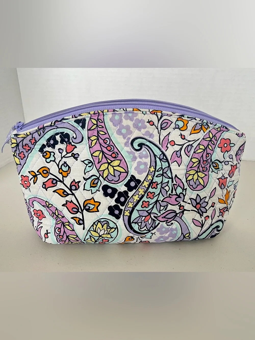 Vera Bradley Quilted Cosmetic Bag Lavender Paisley Travel Makeup Pouch